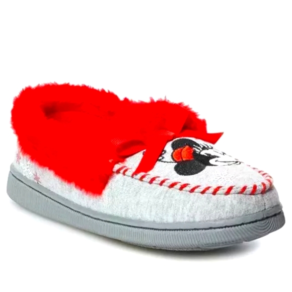 Youth 13-1 Disney's Minnie Mouse Girl's Moccasin Slippers Slip On Non Skid NEW - Picture 1 of 5